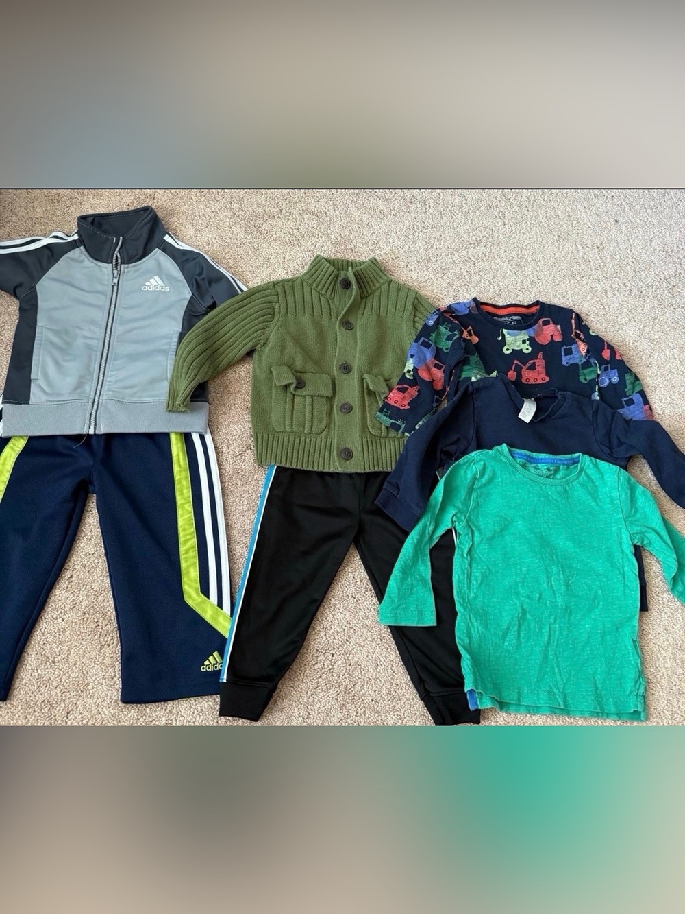 18 Months Bundle Set adidas Navy & Gray Jogger Pants with Lime Stripe - Kids